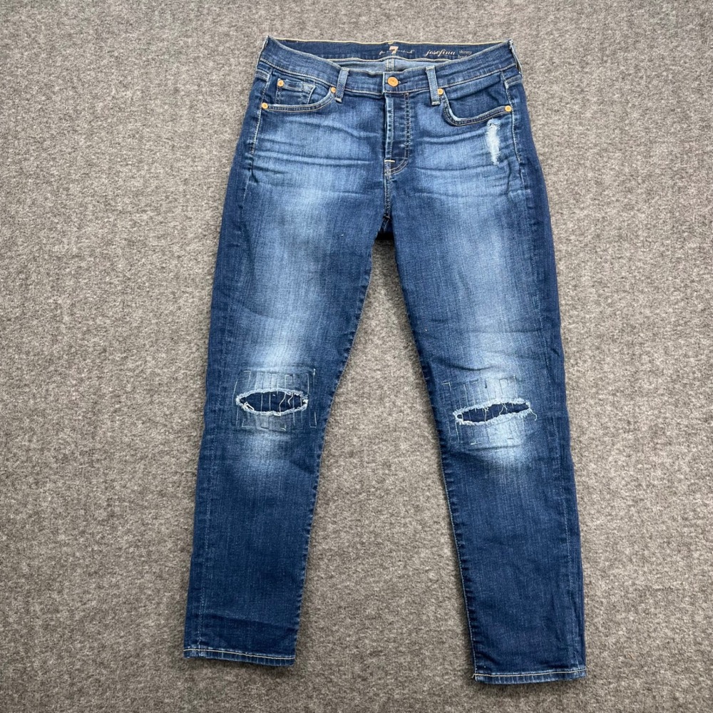 7 For All Mankind Josefina Skinny Boyfriend Distressed Jeans Medium Wash Size 27